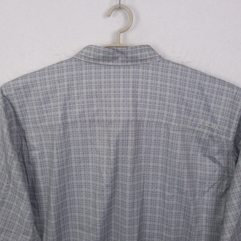 Huk Performance Fishing Button Up Shirt Mens XXL Grey Plaid Long Sleeve Vented - Picture 10 of 11